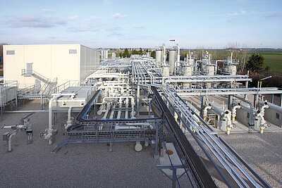 Außenansicht eines Gasspeichers